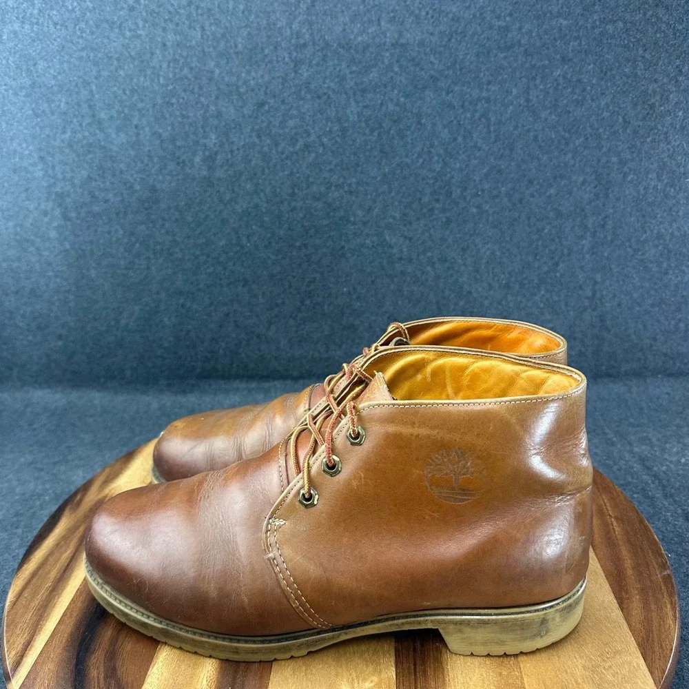 Vtg USA Made Timberland Mens Brown Leather Chukka Boots Ankle Lace Up Sz 11.5W